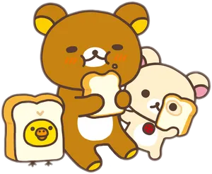 Rilakkumaand Korilakkuma Eating Bread PNG image