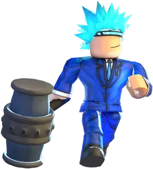 Roblox Character Blue Suit Spiky Hair PNG image