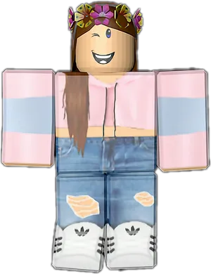 Roblox Character Pink Hoodie Floral Crown