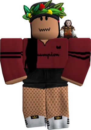 Roblox Characterwith Monkeyand Fruit Hat PNG image