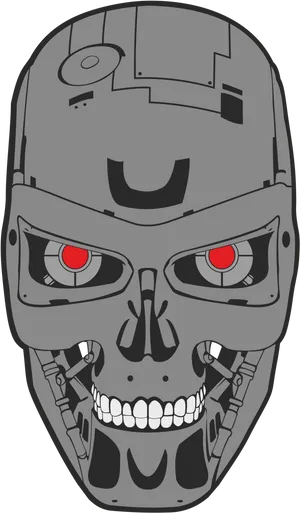 Robotic_ Skull_ Red_ Eyes_ Vector PNG image