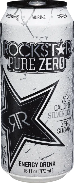 Rockstar Pure Zero Silver Ice Energy Drink Can PNG image
