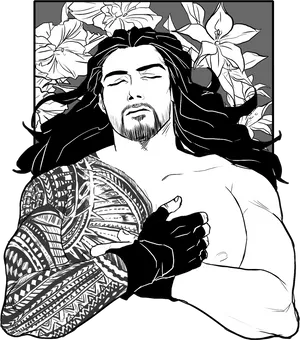 Roman Reigns Blackand White Illustration PNG image