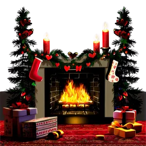 Romantic Christmas Fireplace Scene PNG Pbm58 PNG