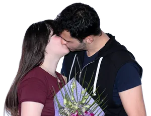 Romantic Couple Kissing With Flowers PNG image