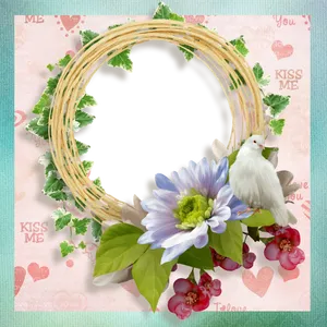 Romantic Floral Framewith Dove PNG image