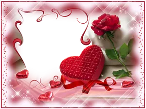 Romantic Heart Photo Framewith Rose PNG image