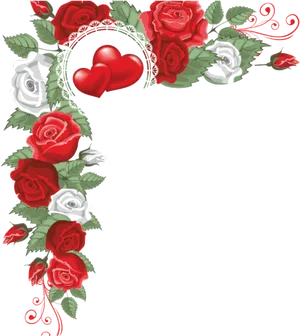 Romantic Heartand Roses Border PNG