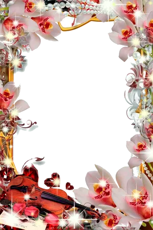 Romantic Orchid Violin Love Frame PNG