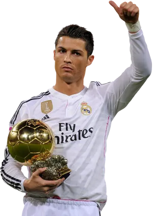 Ronaldowith Golden Ball Trophy PNG