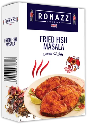 Ronazz Fried Fish Masala Package Design PNG image