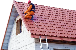 Roofer Installing Tiles On House PNG image