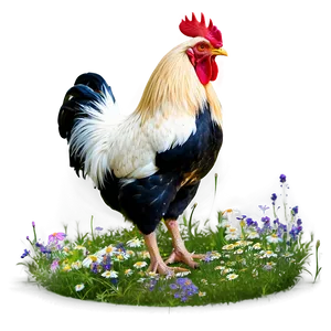 Rooster In Wildflowers PNG Rrm57 PNG