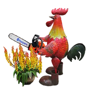 Rooster_with_ Chainsaw_and_ Flowers