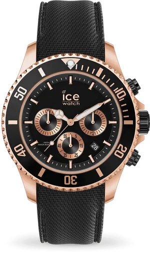 Rose Gold Black Dive Watch PNG image