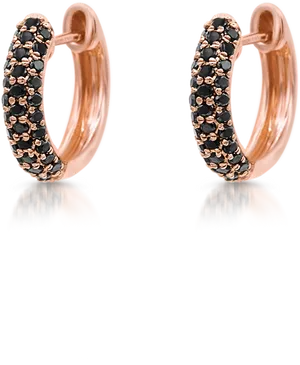 Rose Gold Black Stone Hoop Earrings PNG