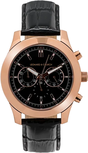 Rose Gold Chronograph Watchwith Black Leather Strap PNG image