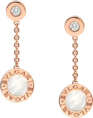 Rose Gold Diamond Chain Earrings Bvlgari PNG