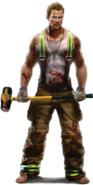 Rugged Firefighterwith Sledgehammer PNG image