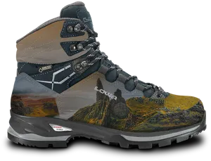 Rugged Hiking Boot Mountain Design PNG image