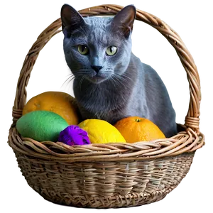 Russian Blue Cat In Basket Png Jhi92 PNG image