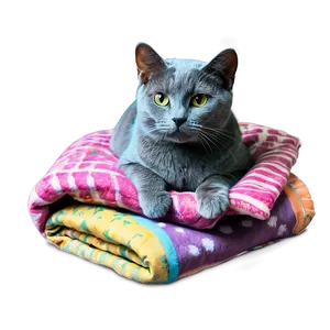 Russian Blue Cat In Cozy Blanket Png 06272024 PNG image