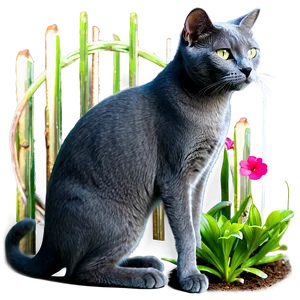 Russian Blue Cat In Garden Png Qsu94 PNG image