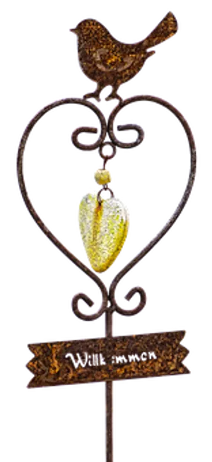 Rustic Bird Heart Garden Stake