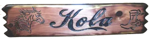 Rustic Hola Wooden Signwith Horse Engraving PNG image