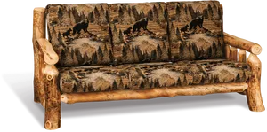 Rustic Wooden Couchwith Bear Print PNG image