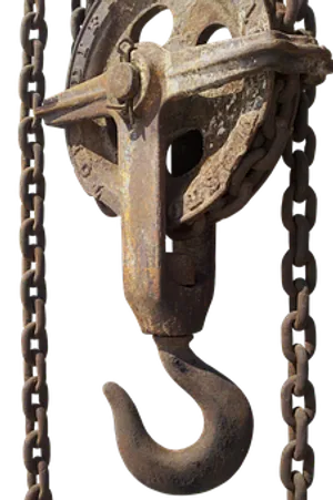 Rusty Pulley Hookand Chain PNG image