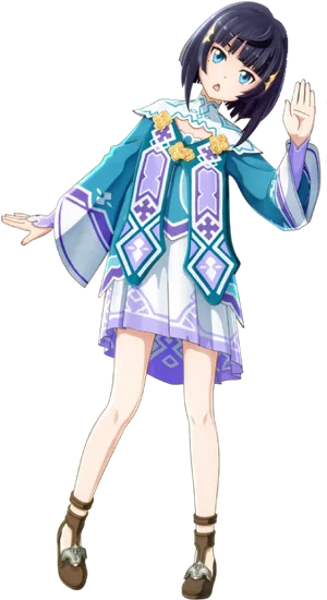 S A O Animated Characterin Blue Outfit PNG image