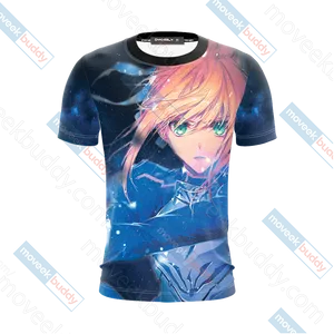 Saber Anime Character T Shirt Design PNG image
