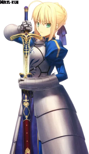 Saberin Blue Armorwith Excalibur PNG image