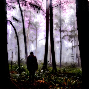 Sad Person In Misty Forest PNG Led