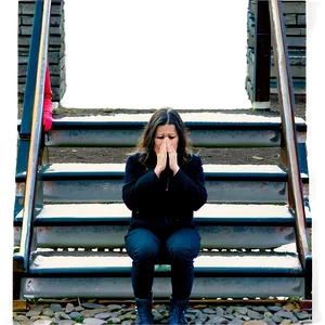 Sad Person On Staircase PNG Sds