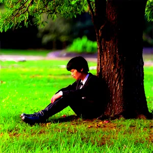 Sad Person Under Tree PNG Dmq