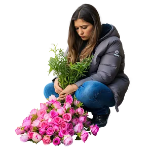 Sad Person With Drooping Flowers PNG 40 PNG