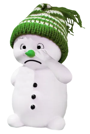 Sad Snowmanwith Green Hat PNG image