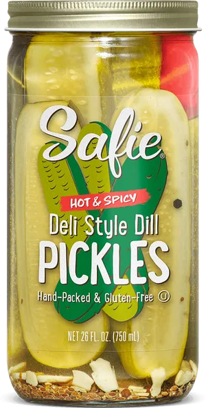 Safie Hot Spicy Deli Style Dill Pickles Jar PNG image