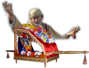 Sai Baba Statuewith Floral Decorations PNG image