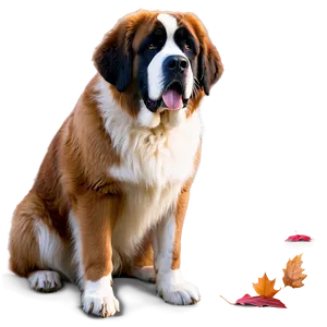 Saint Bernard In Autumn Leaves PNG 29
