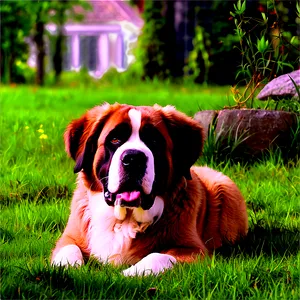 Saint Bernard Lying In Grass PNG 3 PNG