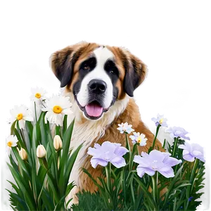 Saint Bernard With Flowers PNG Qmw89