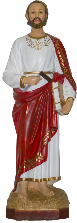 Saint Statue Redand White Robe PNG image