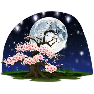 Sakura Tree In Full Moon Png 06122024 PNG image