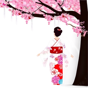 Sakura Tree In Traditional Kimono Setting PNG Yjt PNG