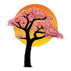 Sakura Tree Sunset Silhouette PNG Rxq