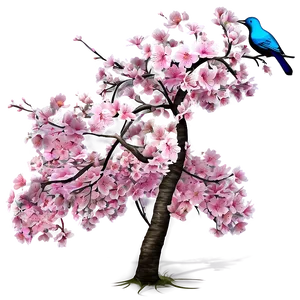 Sakura Tree With Bird Perching PNG 06122024