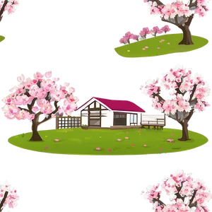 Sakura Tree With Farmhouse Scenery PNG 06122024 PNG